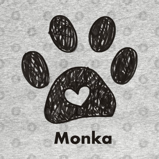 Monka name made of hand drawn paw prints by GULSENGUNEL